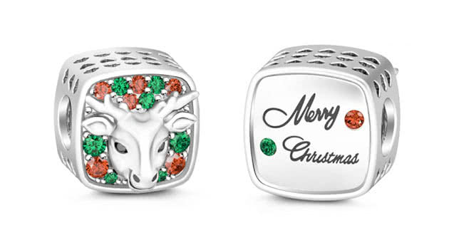 925 sterling silver features a square shape, the reindeer just stay in the middle of the shape and clear Christmas color stones surrounded the reindeer